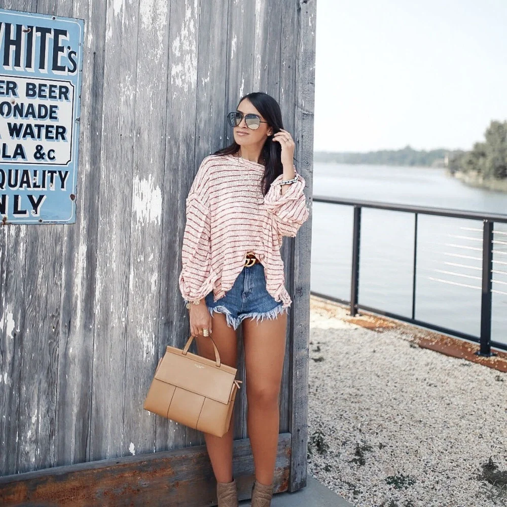 Free People Pink Striped Sweater. Never worn ..Too warm for sunny Florida. - Picture 3 of 7